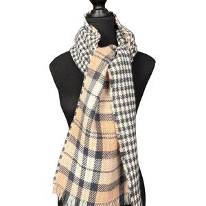 Steve Madden Oversized Plaid Blanket Scarf Neutral Winter Wrap
